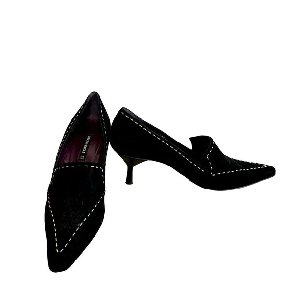 Bruno Magli black suede,pointed toe heels EUC 7.5