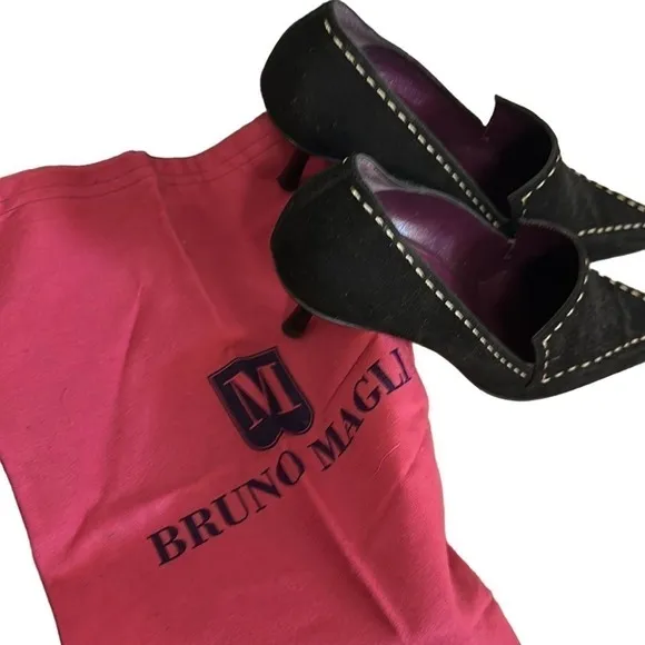 Bruno Magli black suede,pointed toe heels EUC 7.5