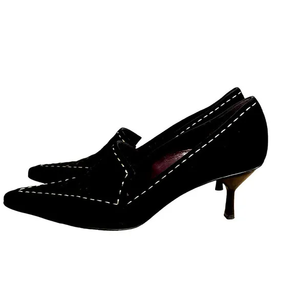 Bruno Magli black suede,pointed toe heels EUC 7.5