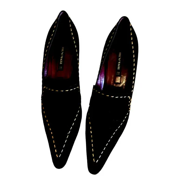 Bruno Magli black suede,pointed toe heels EUC 7.5