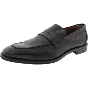 Bruno Magli Mens NATHAN Black Laceless Leather Loafers Shoes Used