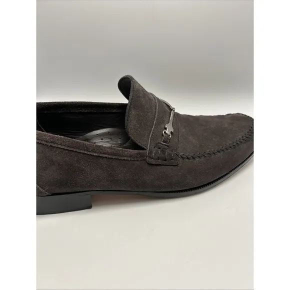 Bruno Magli Suede Silver Bit Loafers Shoes Men's Size 9 Made In Italy Brown