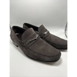 Bruno Magli Suede Silver Bit Loafers Shoes Men's Size 9 Made In Italy Brown