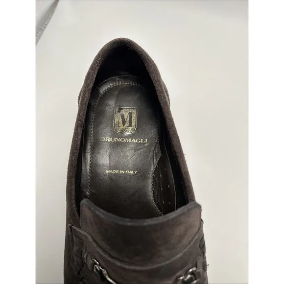 Bruno Magli Suede Silver Bit Loafers Shoes Men's Size 9 Made In Italy Brown