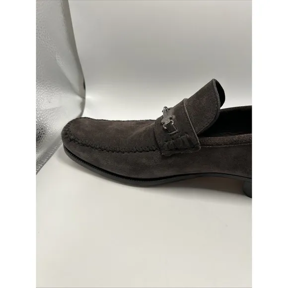 Bruno Magli Suede Silver Bit Loafers Shoes Men's Size 9 Made In Italy Brown