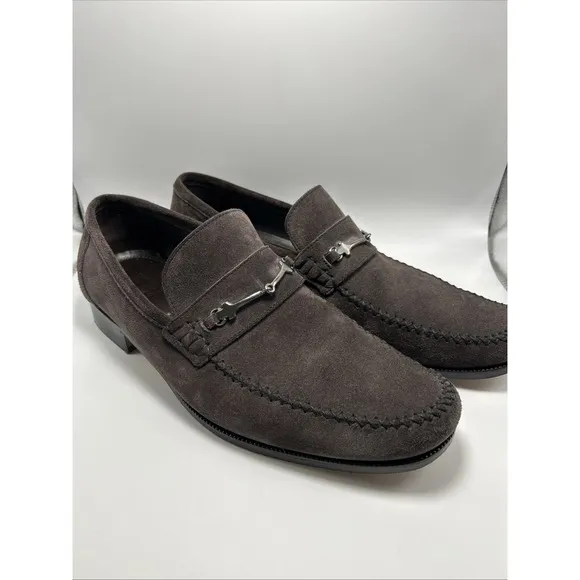Bruno Magli Suede Silver Bit Loafers Shoes Men's Size 9 Made In Italy Brown