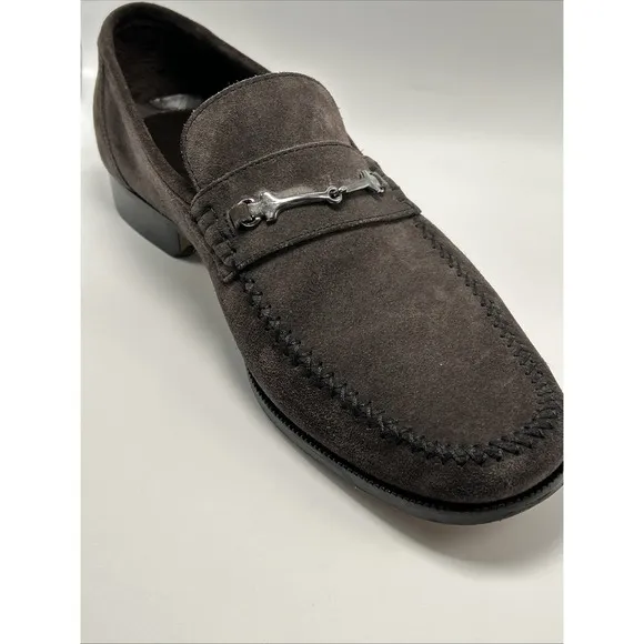 Bruno Magli Suede Silver Bit Loafers Shoes Men's Size 9 Made In Italy Brown