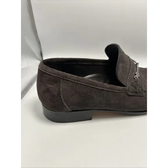 Bruno Magli Suede Silver Bit Loafers Shoes Men's Size 9 Made In Italy Brown