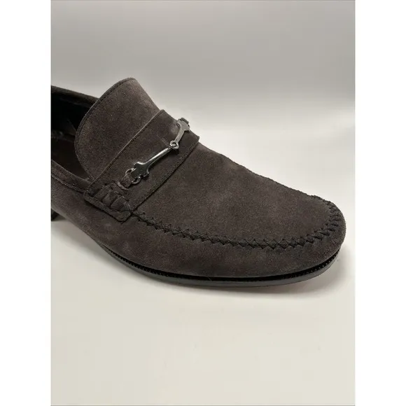 Bruno Magli Suede Silver Bit Loafers Shoes Men's Size 9 Made In Italy Brown