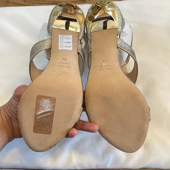BRUNO RICCI GOLD SPARKLY SANDALS.  NEW.  REGULAR PRICE $385