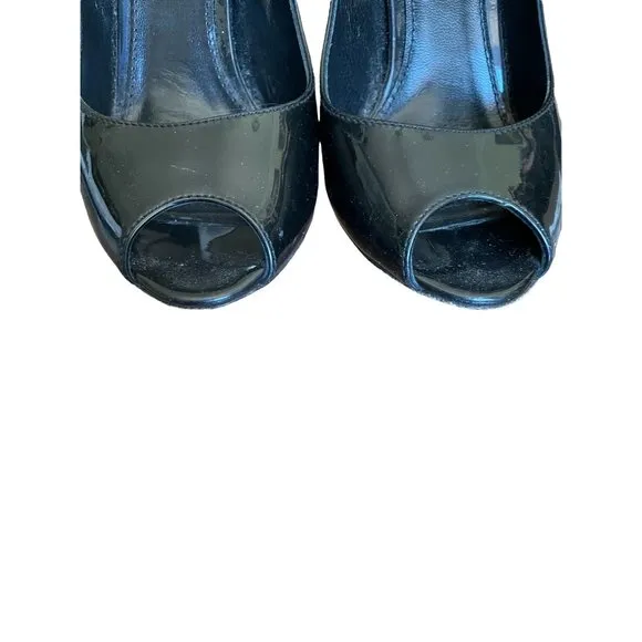 Burberry Black Patent Peep Toe Heels Size 35.5