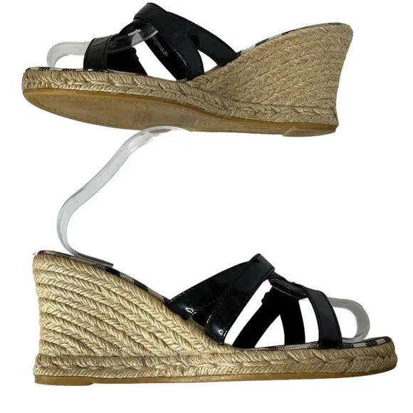 Burberry Espadrille Wedge Buckle Patent Leather Sandals Shoes