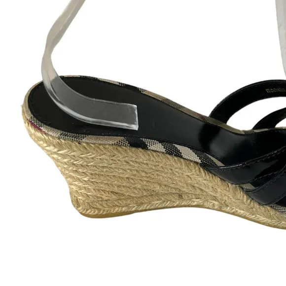 Burberry Espadrille Wedge Buckle Patent Leather Sandals Shoes