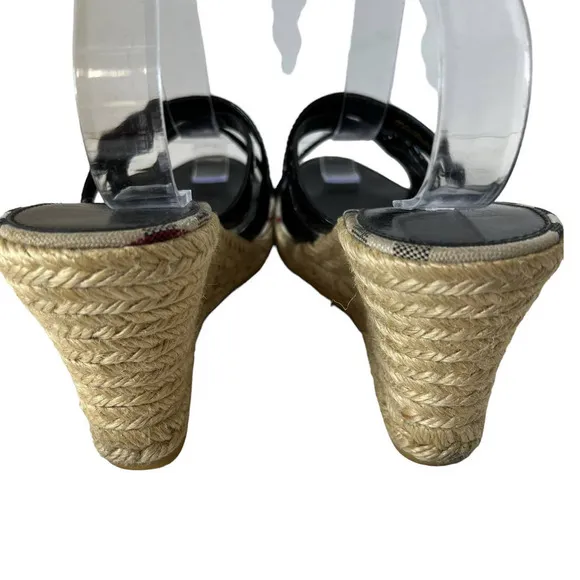 Burberry Espadrille Wedge Buckle Patent Leather Sandals Shoes