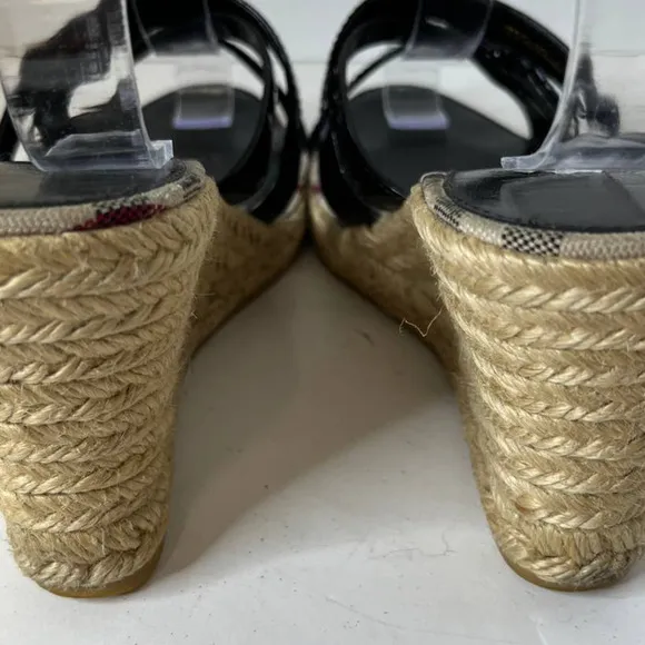 Burberry Espadrille Wedge Buckle Patent Leather Sandals Shoes