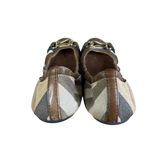 Burberry Heritage House Check Shipley Elastic Ballerina Flats Leather Canvas 37