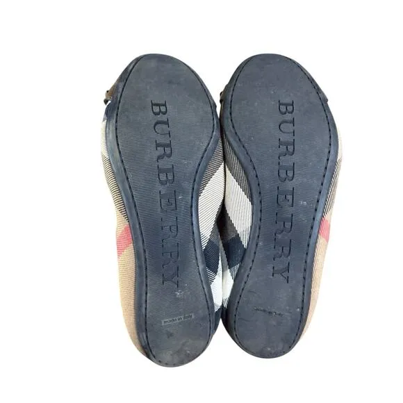 Burberry Heritage House Check Shipley Elastic Ballerina Flats Leather Canvas 37
