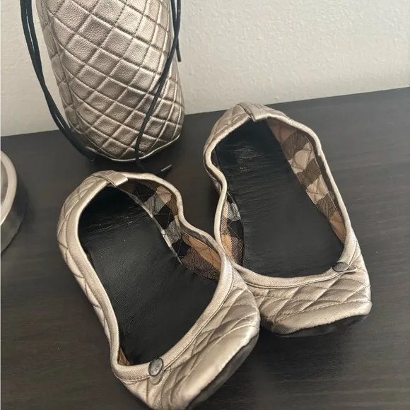 Burberry Silver Quilted Flats