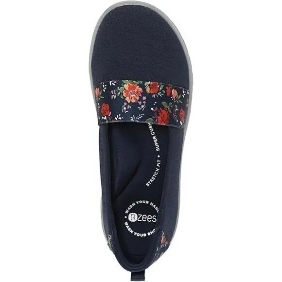 BZees Women's Gracie Slip-On Loafer, Navy Floral, 8.5 Wide
