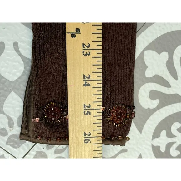 Cache Cardigan Sweater Women's M Brown Knit Beaded Off Shoulder Y2k Vintage