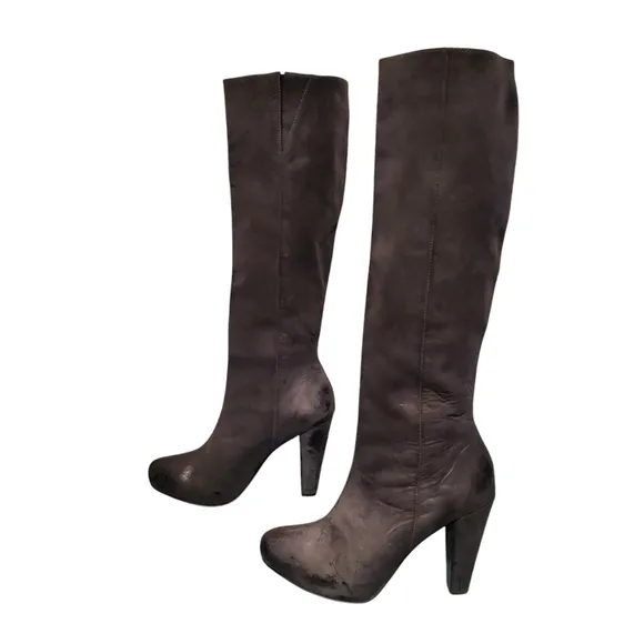 Calvin Klein Gray Leather Knee-High Riding Boots Women's Size 7M