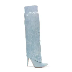 Cape Robbin Stiletto Pointy Fold Over Sock Boots Denim Size 10