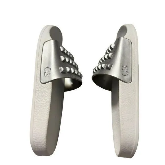 Carmen Sol Franco White Gray  Slides Metallic‎ Jelly Sandals Shoes Size 6