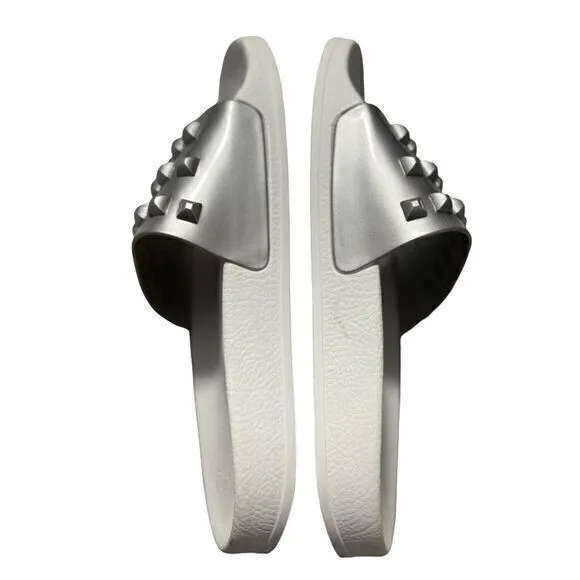 Carmen Sol Franco White Gray  Slides Metallic‎ Jelly Sandals Shoes Size 6
