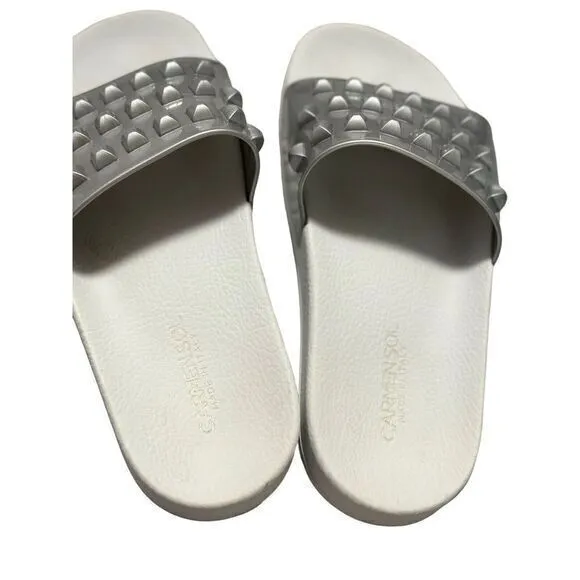 Carmen Sol Franco White Gray  Slides Metallic‎ Jelly Sandals Shoes Size 6