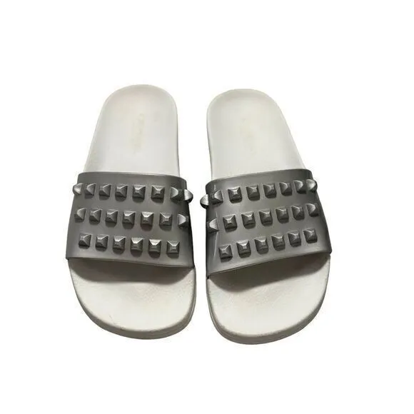 Carmen Sol Franco White Gray  Slides Metallic‎ Jelly Sandals Shoes Size 6