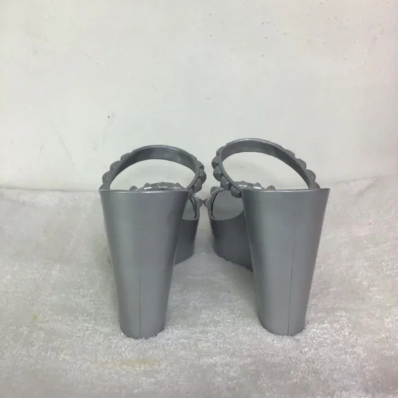 CARMEN SOL TONINO  WOMEN  LIGHT SILVER ITALIAN PVC MADE 2 STRAP WEDGE SANDALS 10
