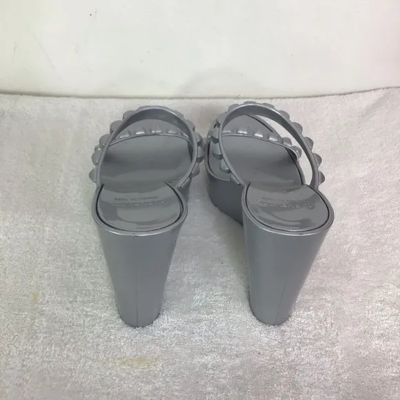 CARMEN SOL TONINO  WOMEN  LIGHT SILVER ITALIAN PVC MADE 2 STRAP WEDGE SANDALS 10