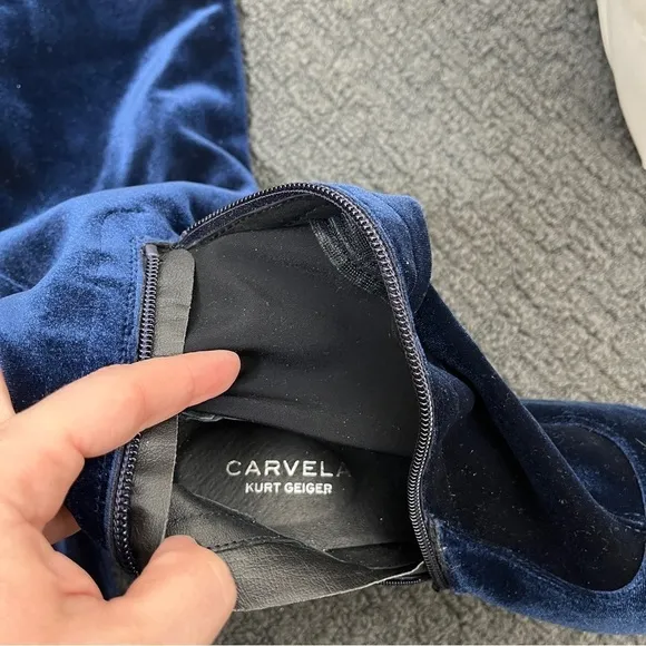 Carvela Blue velvet over the knee boots