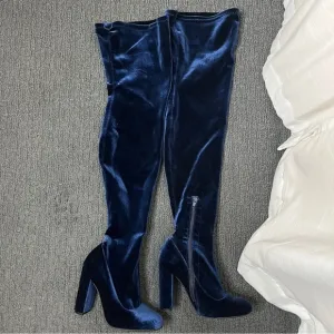 Carvela Blue velvet over the knee boots