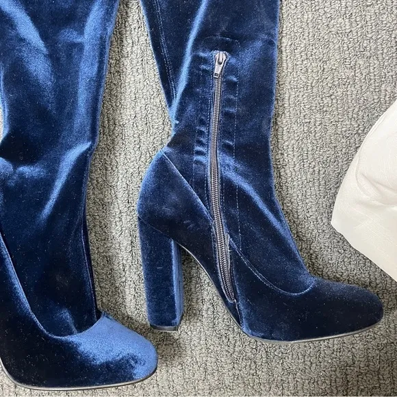 Carvela Blue velvet over the knee boots