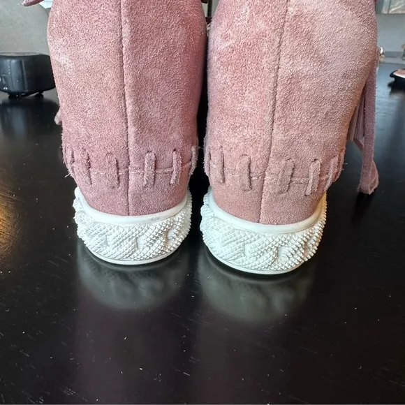 CASADEI Suede Fringed Wedge Booties ties w/ tassels womens  ( approx) sz 8.5