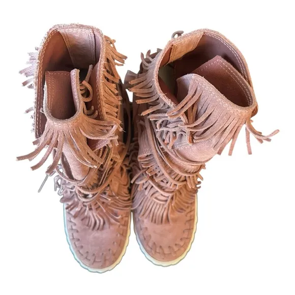 CASADEI Suede Fringed Wedge Booties ties w/ tassels womens  ( approx) sz 8.5
