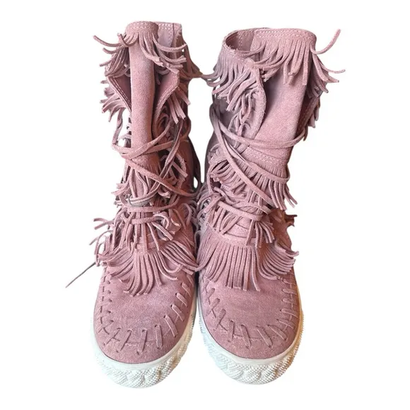 CASADEI Suede Fringed Wedge Booties ties w/ tassels womens  ( approx) sz 8.5