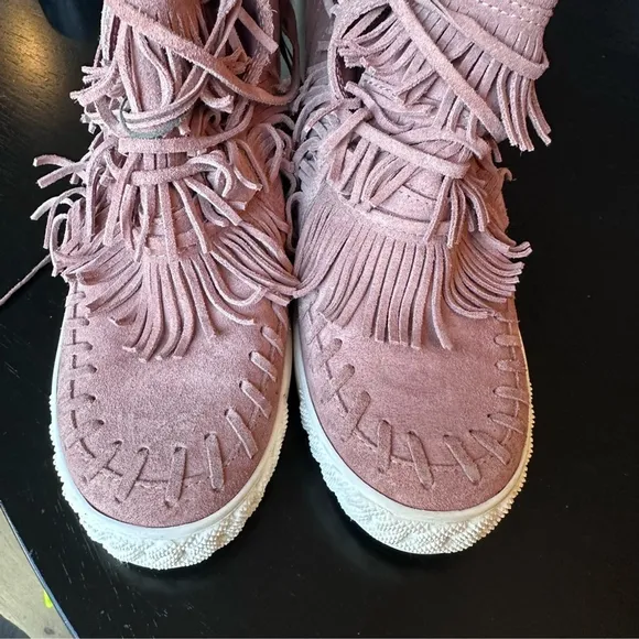 CASADEI Suede Fringed Wedge Booties ties w/ tassels womens  ( approx) sz 8.5