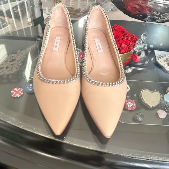 Casadei Women's Tan Chain-Trimmed  Flats - 39.5 Italy
