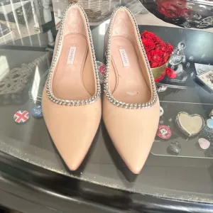 Casadei Women's Tan Chain-Trimmed  Flats - 39.5 Italy