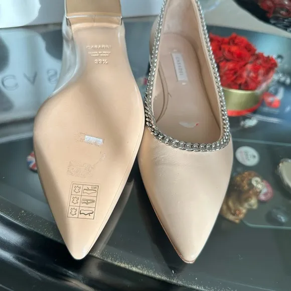 Casadei Women's Tan Chain-Trimmed  Flats - 39.5 Italy
