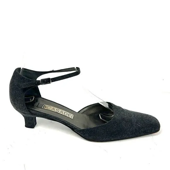CASADEI Italy Gray Mary Jane Kitten Heels Shoes US 6,5