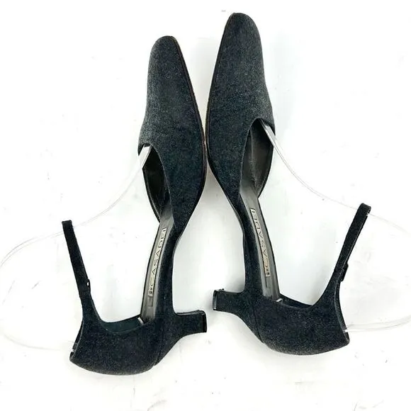 CASADEI Italy Gray Mary Jane Kitten Heels Shoes US 6,5