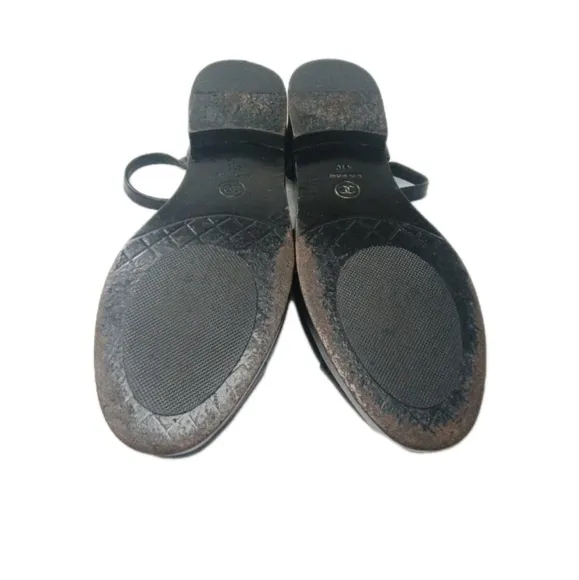 Chanel Mary Jane Black Leather Flats Women's Shoes Size 41 C Vintage