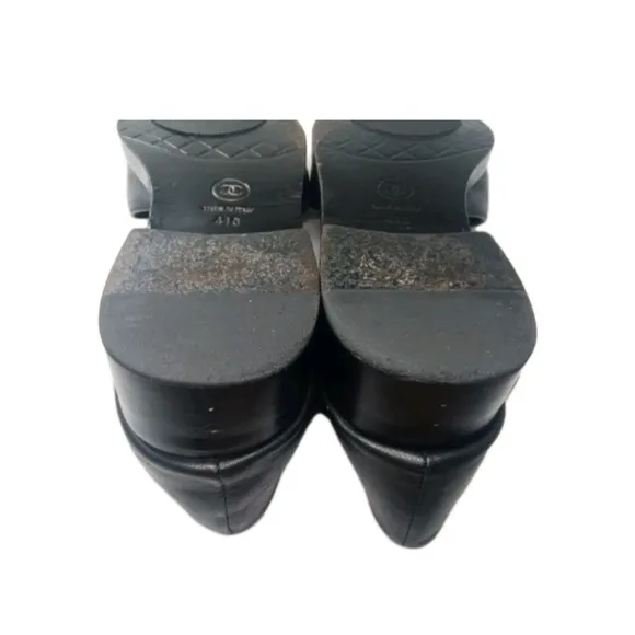 Chanel Mary Jane Black Leather Flats Women's Shoes Size 41 C Vintage