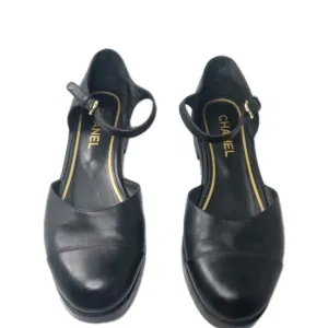 Chanel Mary Jane Black Leather Flats Women's Shoes Size 41 C Vintage