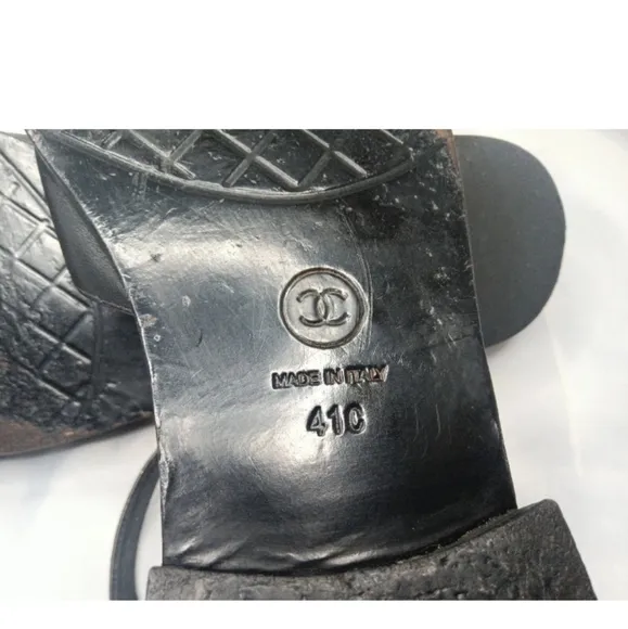 Chanel Mary Jane Black Leather Flats Women's Shoes Size 41 C Vintage