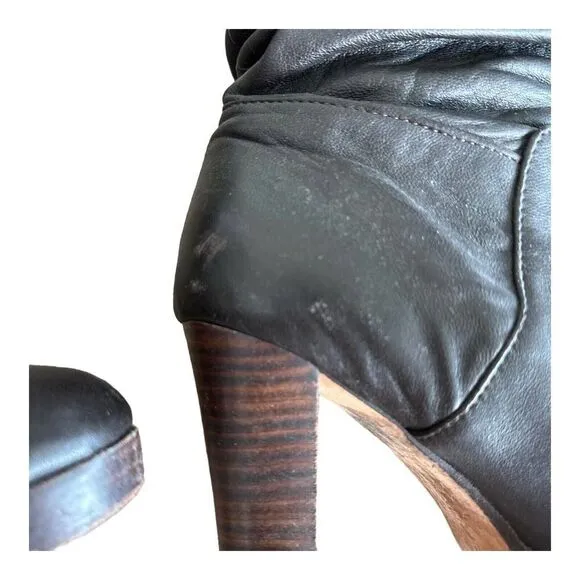 Charles David Womens Brown Leather Boots Knee High Gold Slouch Heels Shoes 9 B
