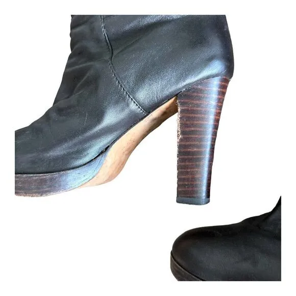 Charles David Womens Brown Leather Boots Knee High Gold Slouch Heels Shoes 9 B